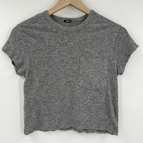 Monrow XS Heathered Gray Cropped Pocket T-Shirt Cotton Blend Minimalist Capsule - Picture 1 of 4